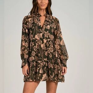 Elan Pink and White Ruffled Tiered Sundress with Mandarin Collar